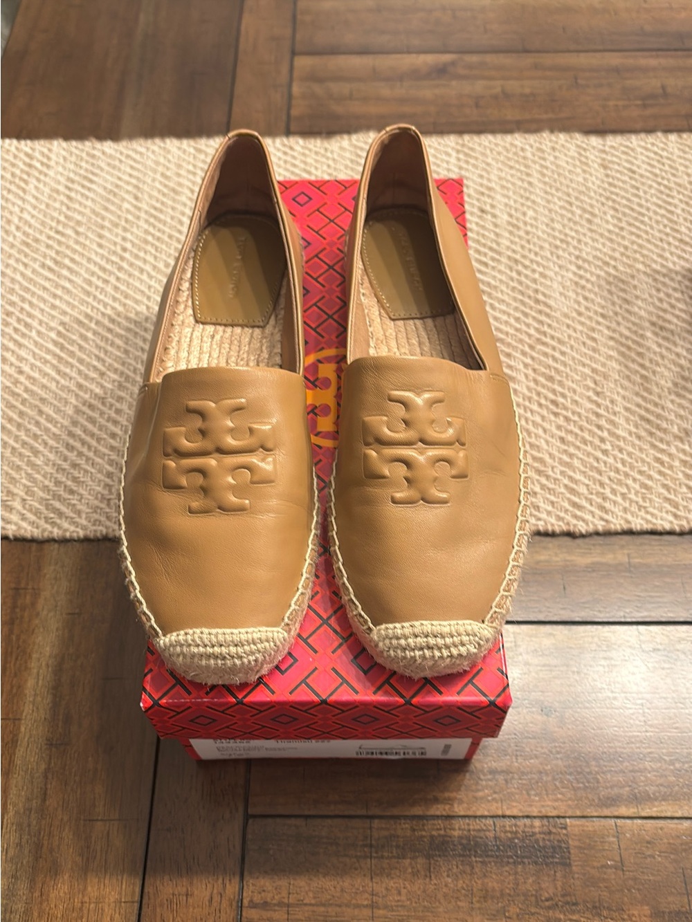 Tory Burch Tan Leather Espadrille Slip-Ons